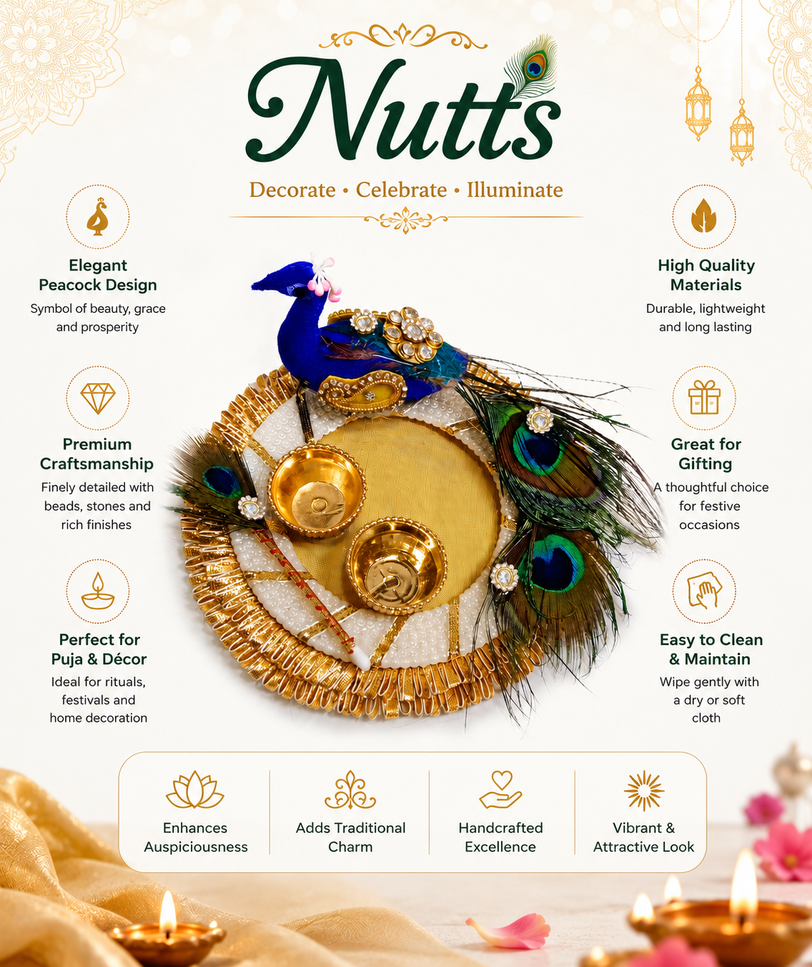 Nutts Decorative Traditional Pooja Festival Prayer with Elegant Design for Daily Worship Temple Home Celebration Spiritual Ritual Use(Pack Of 1) (PoojaP12)