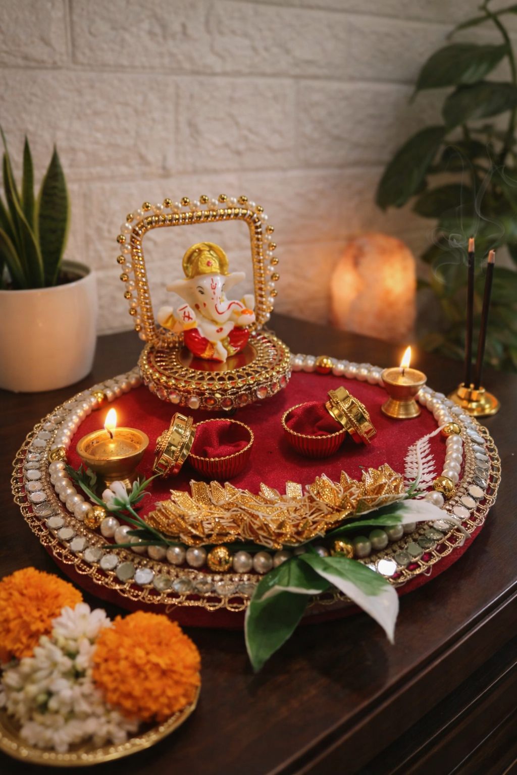 Nutts Decorative Traditional Ganesh Ji  Pooja Thali  with Elegant Design for Worship Temple Home Spiritual Ritual Use(Pack Of 1) (PoojaP11)