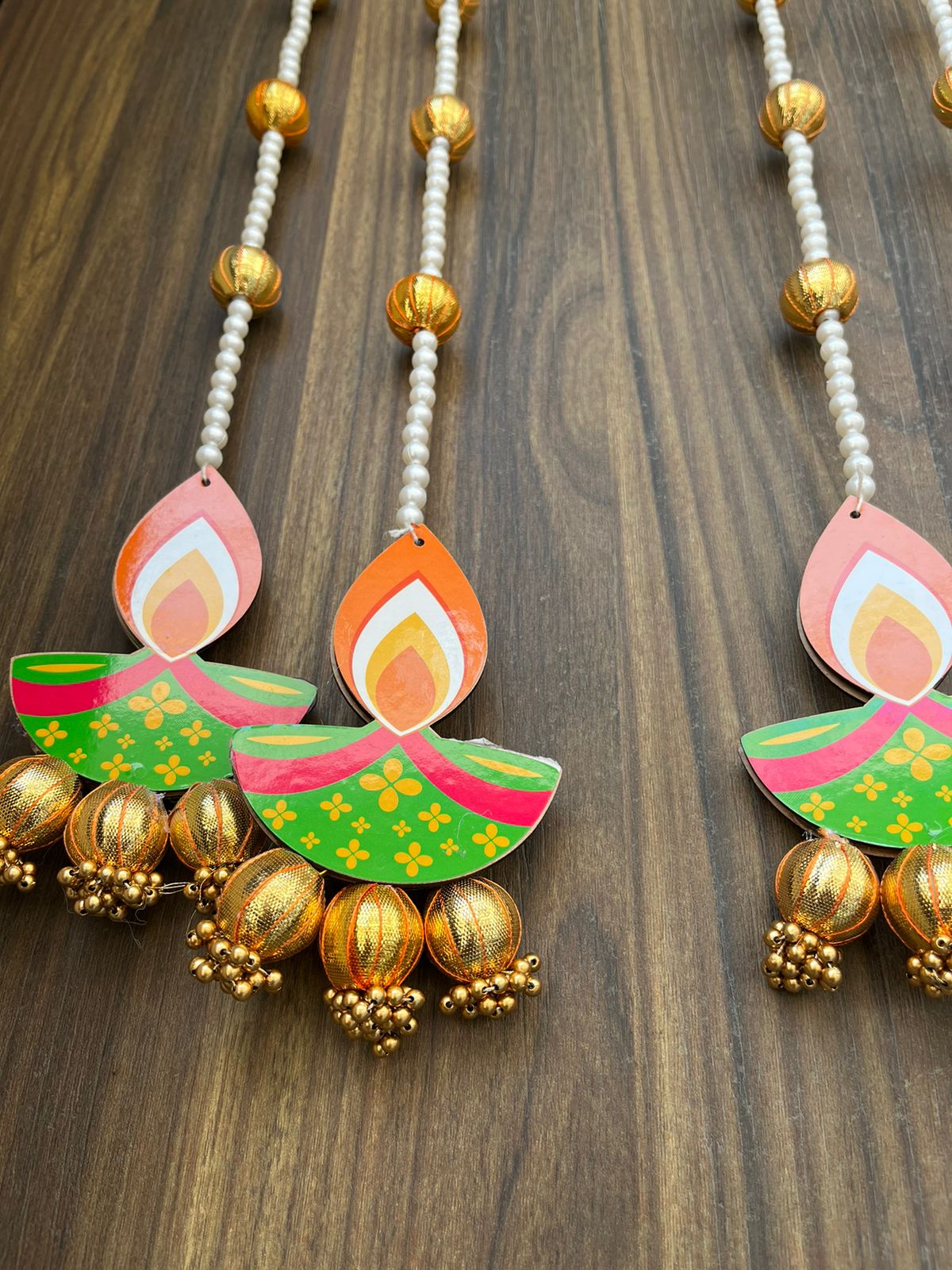 Traditional Diya Hanging with Paper Gajra & Gota Balls – Perfect for Celebrations | Decorative Diya Hangings | Pack of 4 (SMALL94)