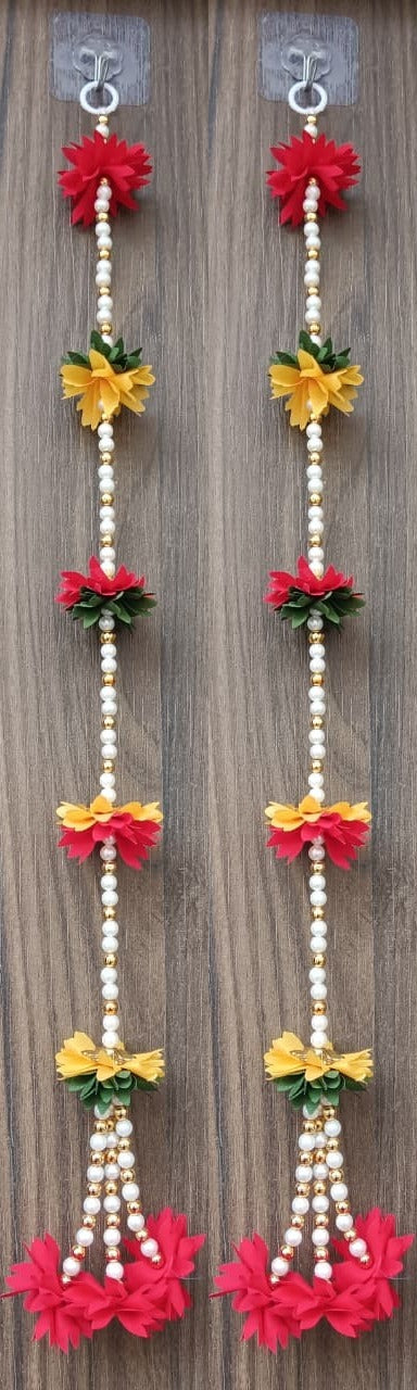 Nutts Handmade Decorative Fabric Beads Hanging for Decoration Fabric Gajra Toran for Home Decor (Pack of 6) (SMALL73)