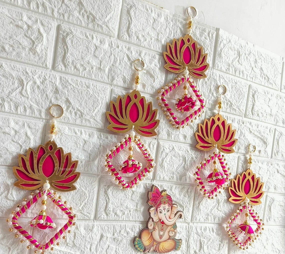 Nutts Lotus Design Hanging Decorative Piece For Home Mandir And Living Room Adds Elegant Touch To Interior Wall Decor Perfect For Spiritual And Festive Decoration