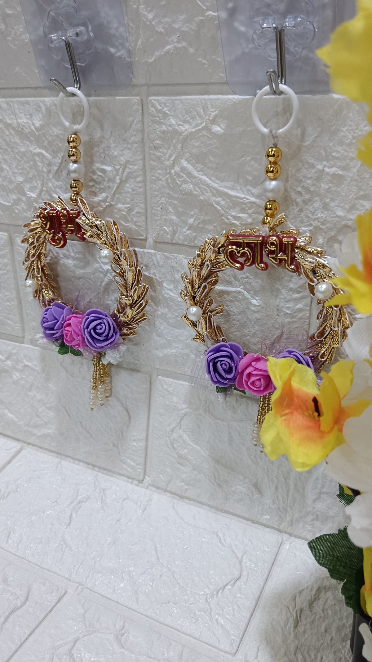 Subh Labh Mini Flower Small Hanging, for Diwali Decoration, Home Decoration and All Festival Decor Pack of 2 (SMALL137)