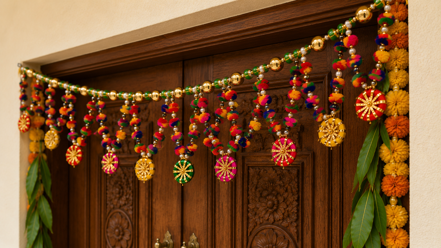 Nutts Handmade Multicolor Pompoms Beads Gota Bangle Bandhanwar For Home Decoration