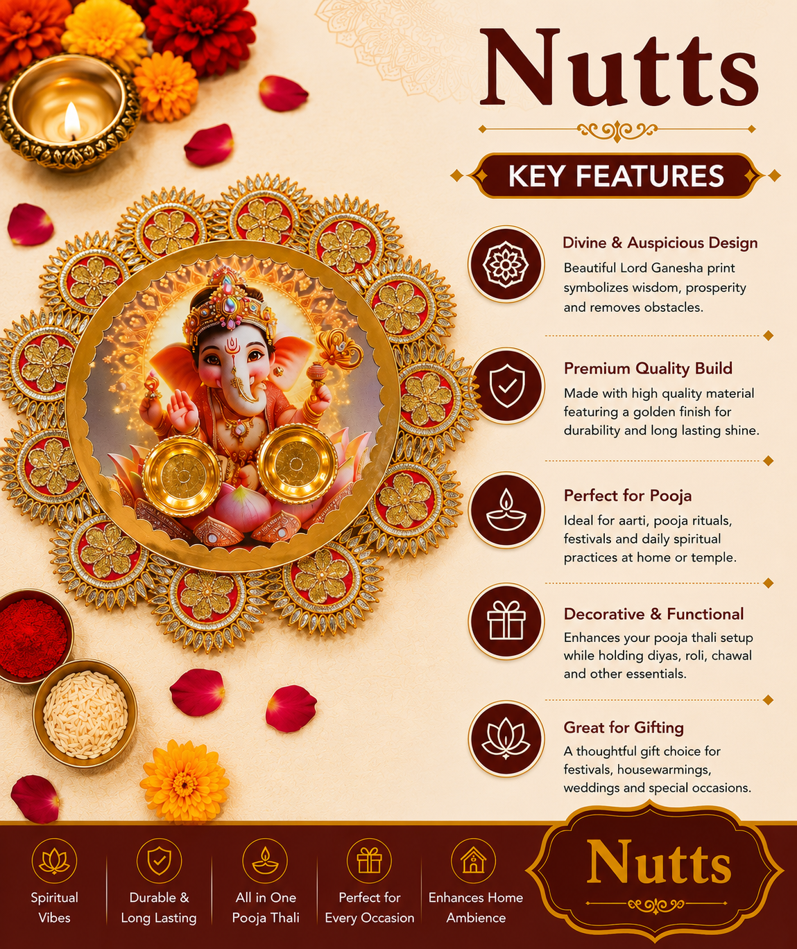 Nutts Decorative Traditiona Ganesh Ji Gota Chakri  Pooja for Daily Worship Temple Spiritual Ritual Use(Pack Of 1) (PoojaP09)
