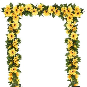 Yellow Artificial Sunflower Garland Silk Sunflower Vine Artificial Flowers with Leaves Wedding Table Decor ( Pack of 1)