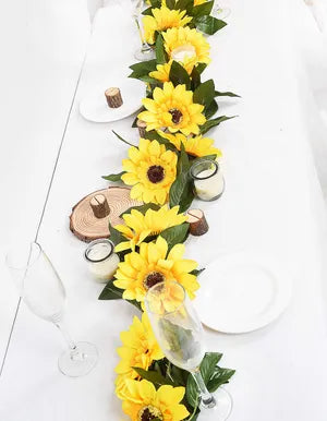 Yellow Artificial Sunflower Garland Silk Sunflower Vine Artificial Flowers with Leaves Wedding Table Decor ( Pack of 1)