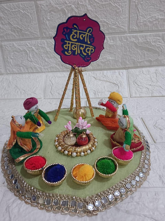 NUTTS Traditional Puppet MDF Holi Moti Chudi Decorative Holi Thali Decorative Holi for Festival Celebration (HOLIPLATE-48)
