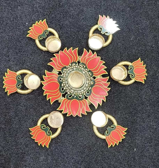 Festive Rangoli, Festival Decoration Set | Rangoli Themed Traditional Home Decor for Festival Season, Traditional Rangoli with Diyas for Home Decoration (Design 2)
