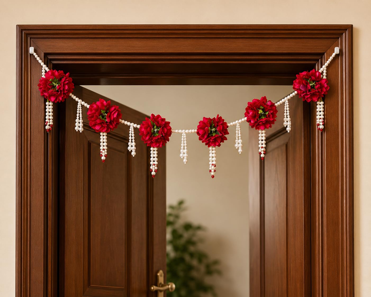 Sellplus Handmade Decorative Artificial Flower Latkan Bandhanwar | Traditional Florel Bandhanwar for Main Door Entrance and Welcoming Area (Pack of 1) (BDHW150-2 (Red))