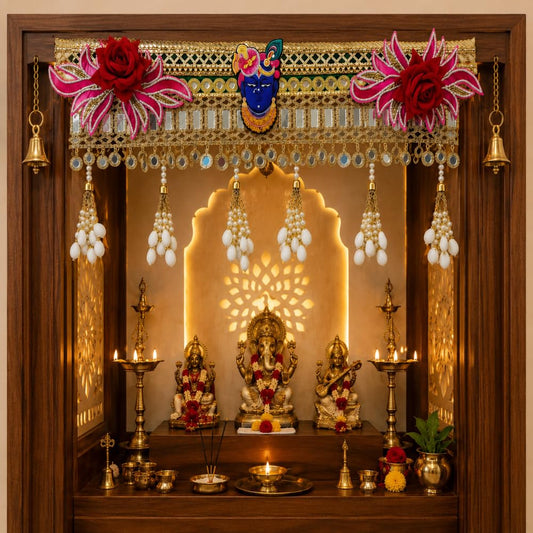 Sellplus Traditional Handcrafted Shree Krishna Royal Floral Mirror Pearl Designer Door Bandhanwar Toran for Diwali Decoration and Festive Home Entrance Decor (BDHW119)