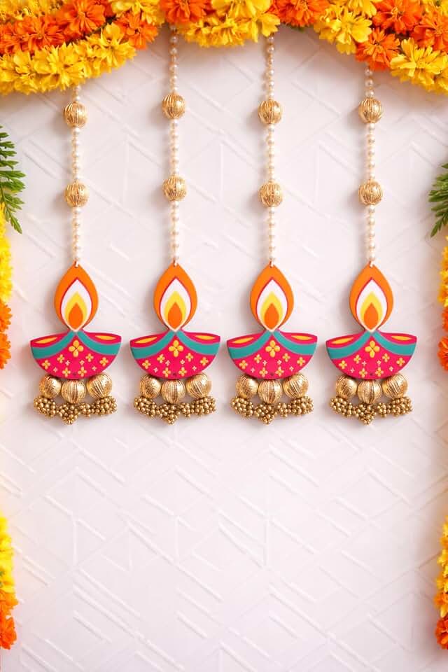 Crafts Traditional Diya Gota Ball Hanging – Perfect for Celebrations | Decorative Diya Hangings | (Pack of 4) (Diya Beads)