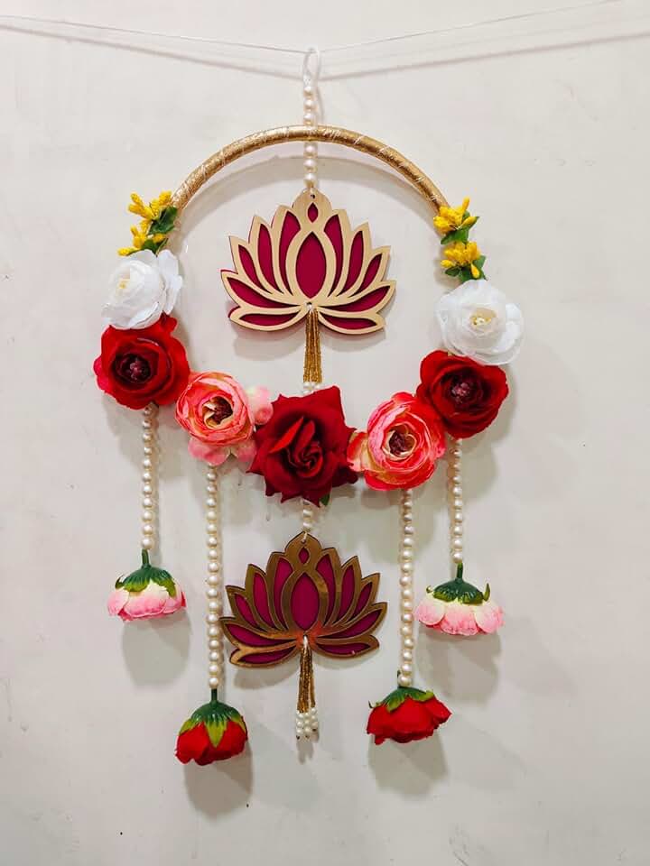 Peony Flower & Cardboard Lotus Latkan & Moti Chudi Hanging, for Diwali Decoration, Home Decoration and All Festival Decor (2)