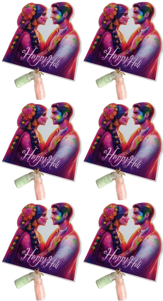 NUTTS Traditional Decorative MDF Couple Holi with Decorative Holi Return Gifts for Festival Celebration (HOLIPLATE-70)