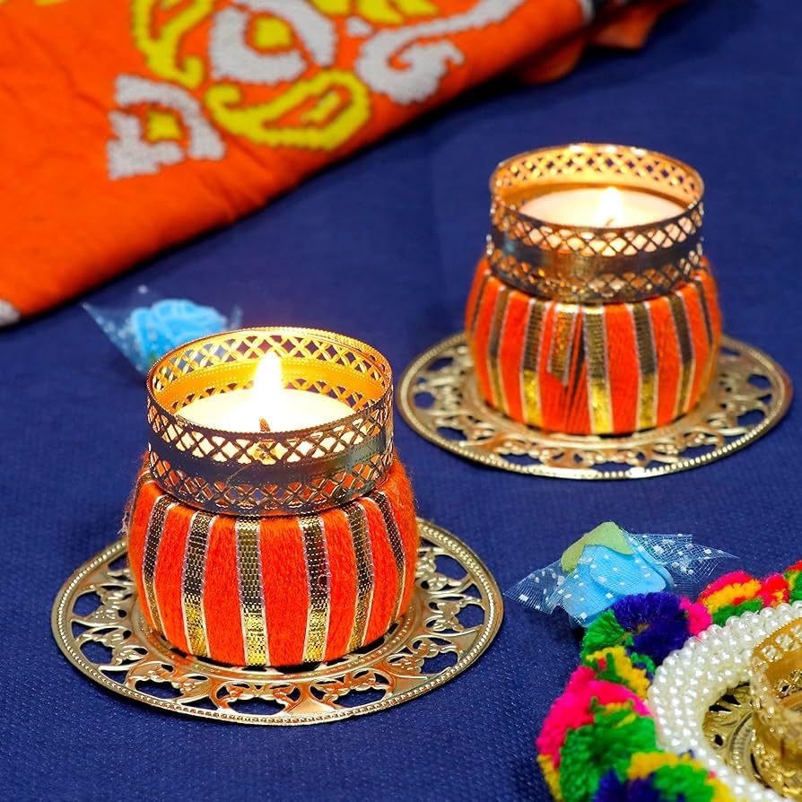 Sellplus Decorative Jaali Plate Matki Tealight Holder | Decoration for Home | Office | Diwali | Pooja | Diwali & All Special Festival Decor (Design 20) (Pack of 4) (Tealight-198)