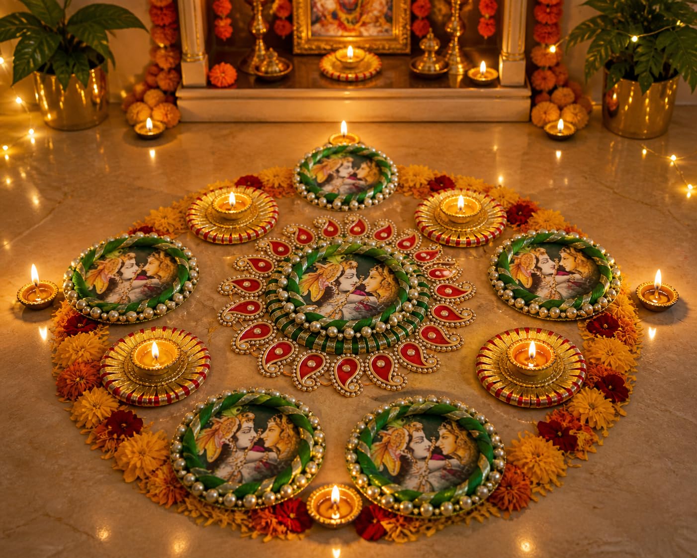 Sellplus Handmade Decorative Rangoli TeaLight Candle Holder Set for Diwali Home Decoration Festive Floor Decor (Set of 1) (Rangoli1) (Rang1)