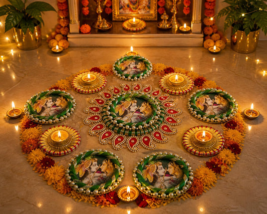 Sellplus Handmade Decorative Rangoli TeaLight Candle Holder Set for Diwali Home Decoration Festive Floor Decor (Set of 1) (Rangoli1) (Rang1)