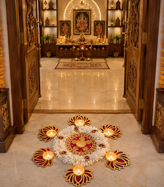NUTTS Decorative Floral Rangoli Traditional Festival Home Decoration Diwali Pooja Mandir Entrance Reusable Decorative Floor Art Design (Rang28)