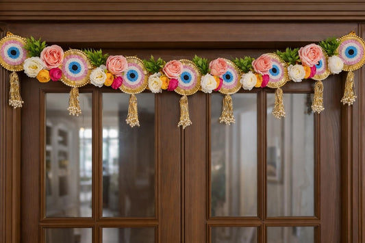 Sellplus Traditional Handmade Artificial Flower Bandhanwar | Decoartive Evil Eye Beads Bandhanwar for Main Door Entrance and Welcoming Area (Pack of 1) (BDHW396)