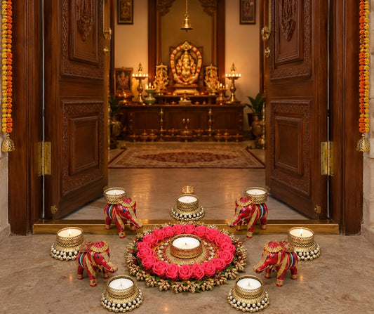 Sellplus Decorative Floral Rangoli Tealight Holder Traditional Festival Floor Decor for Diwali Pooja Home Entrance Living Room Decoration Reusable Design (Rang134)