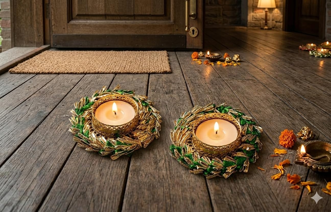Sellplus Decorative Candle Holder for Home Decor tealight and Festival Decor and Any Occasion Use This Candle Holder(Pack of -2) (Tealight-14)