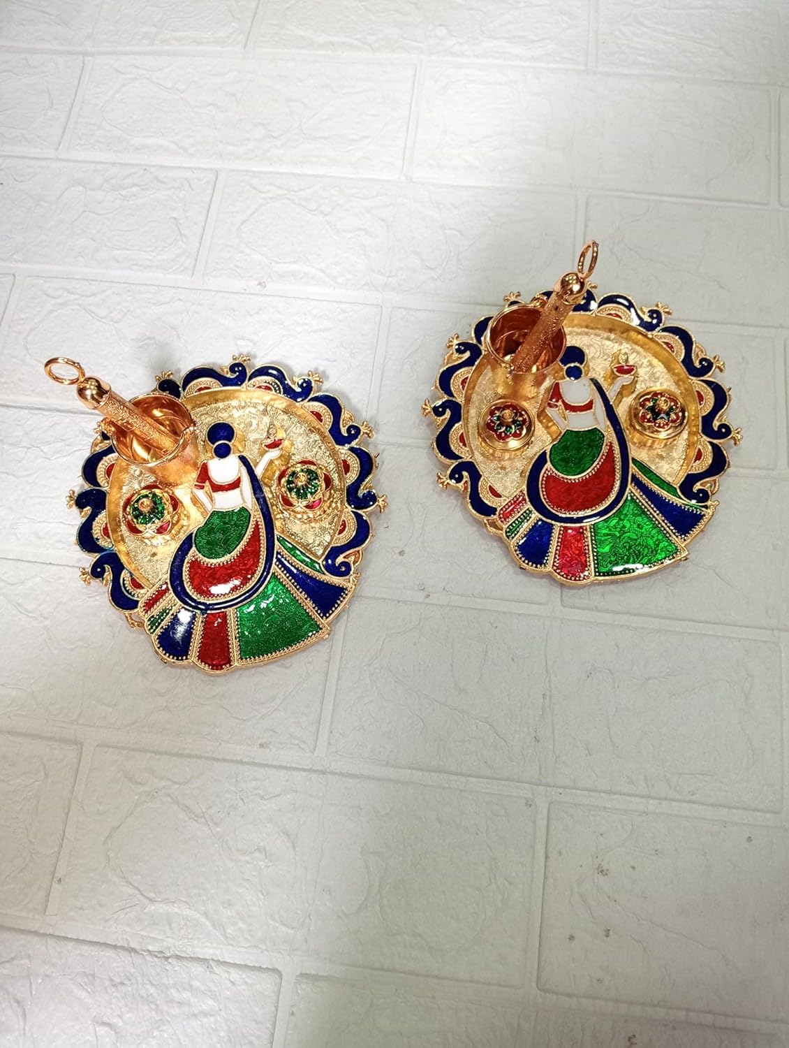 Sellplus Traditional Holi Designer Meenakari Pooja Platter With Bucket Decorative Holi for Festival Celebration (HOLIPLATE-52)