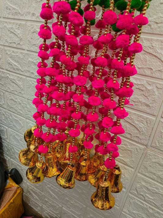 Nutts Handmade Multicolour Pom-Pom Toran | Traditional Moti and Jaal Chudi Toran for Home Decor | Decorative Pom-Pom Hanging for Home Entrance (PMPMT47)