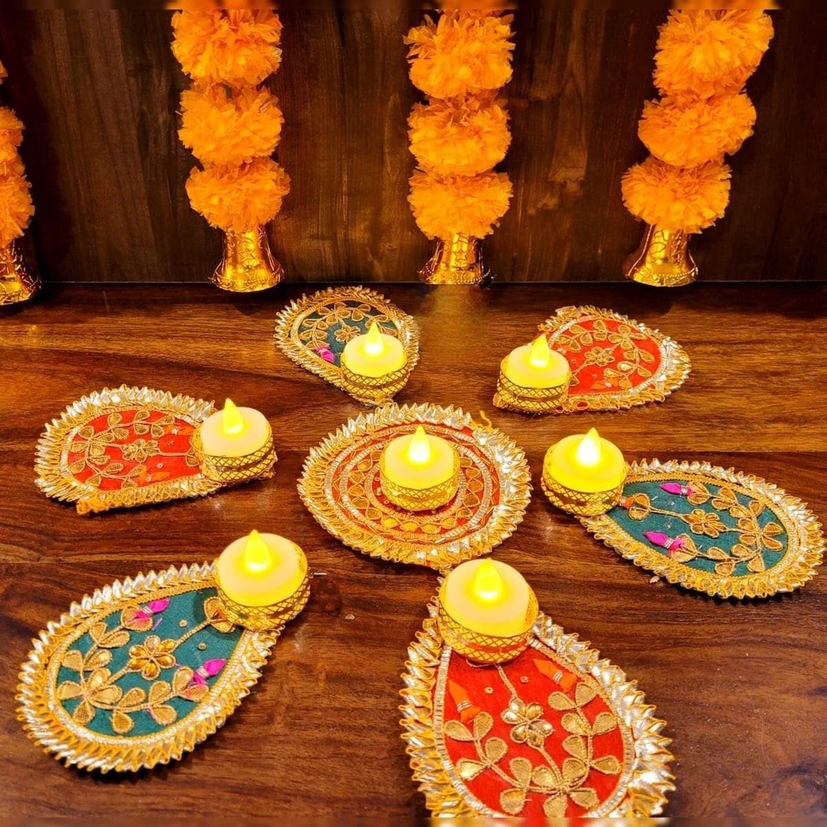 SellPlus Decorative Rangoli Set with Tlight Holder | Diwali Gift Diya | Decoration for Home | Office | Pooja | Diwali & All Special Festival Decor (Design 7)(Rang91)