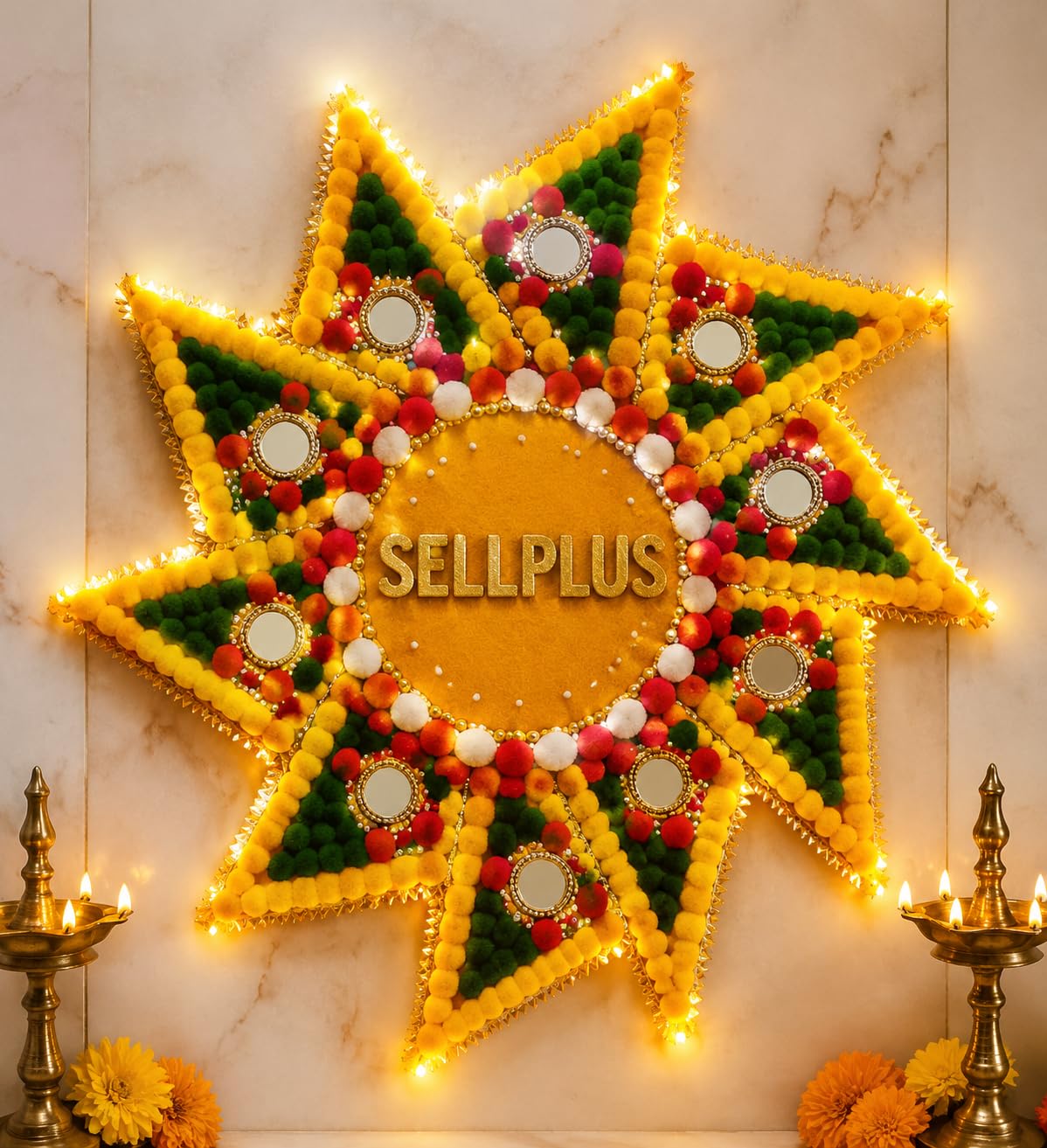 Sellplus Elegant Handmade Floral Rangoli Tealight Holder Festival Decoration MDF Floor Decor for Diwali Navratri Pooja Home Entrance Traditional Art Craft (Rang117)