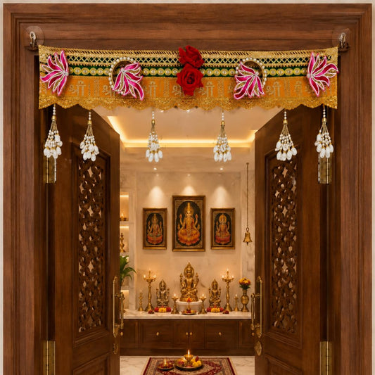 Sellplus Traditional Handcrafted Royal Shree Floral Gold Pink Designer Door Bandhanwar Toran for Diwali Decoration and Festive Home Entrance Decor (BDHW105)