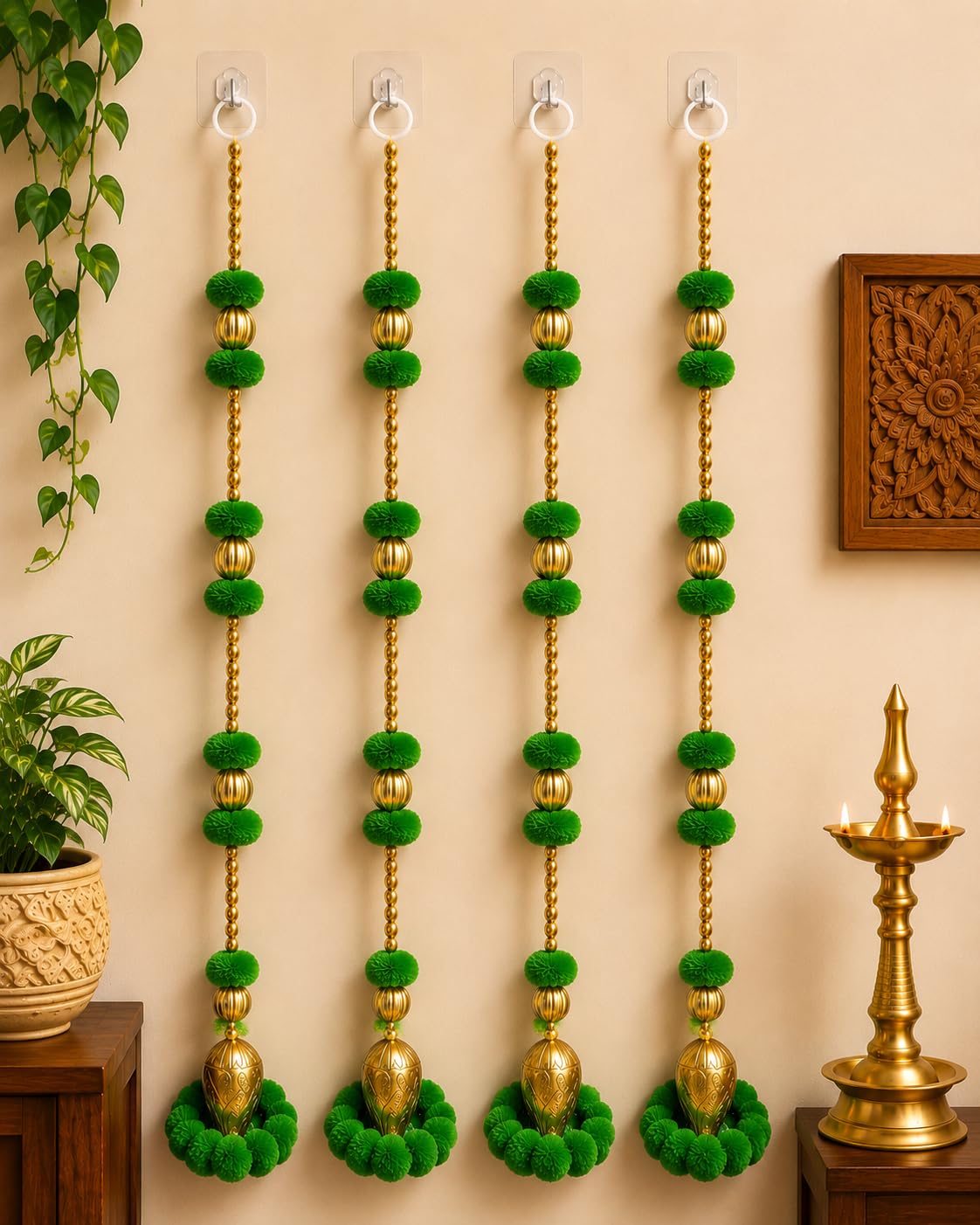 Nutts Handmade Decorative Multicolour Pom-Pom Beads Toran for Decoration | Pom-Pom Beads Bell Toran (PMPMT13-4)