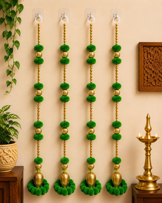 Nutts Handmade Decorative Multicolour Pom-Pom Beads Toran for Decoration | Pom-Pom Beads Bell Toran (PMPMT13-4)