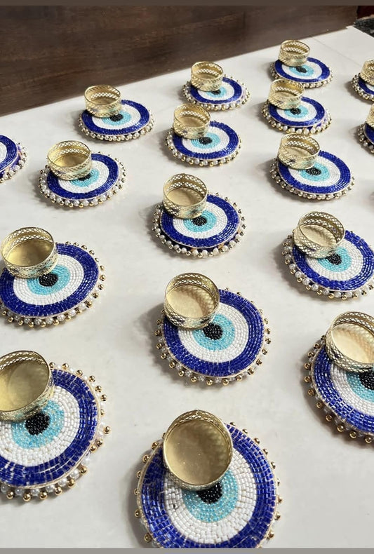 Sellplus Decorative Evil Eye Tealight Holder | Decoration for Home | Office | Diwali | Pooja | Diwali & All Special Festival Decor (Tealight-12) (Pack of 2)