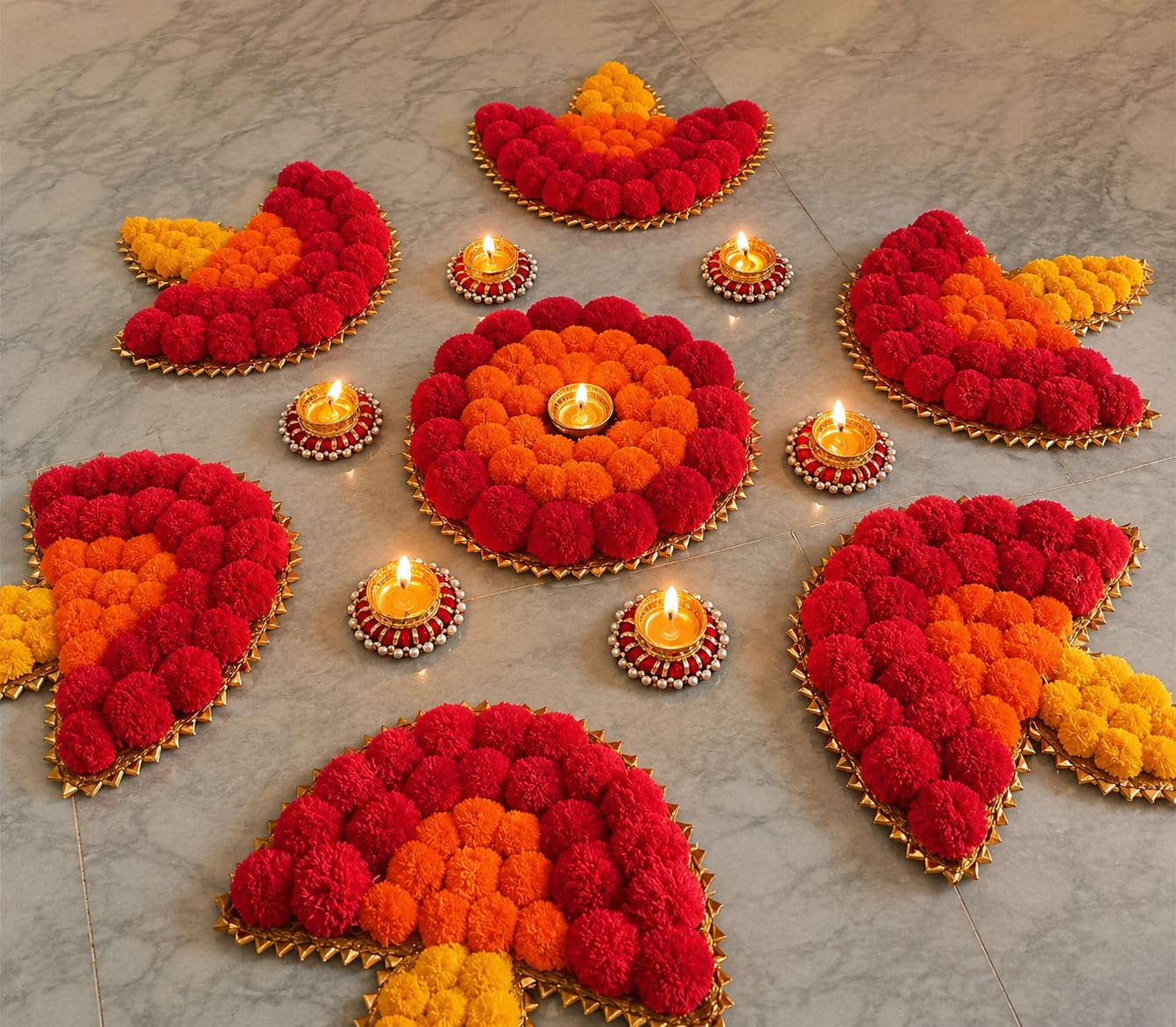 Sellplus Traditional Rangoli Tealight Set Decorative Festival Floor Decor for Diwali Navratri Pooja Wedding Home Entrance Reusable Elegant Design Set of 1 (Rang155)