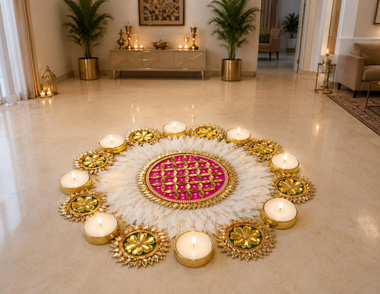 NUTTS Decorative Floral Rangoli Traditional Festival Home Decoration Diwali Pooja Mandir Entrance Reusable Decorative Floor Art Design (Rang79)