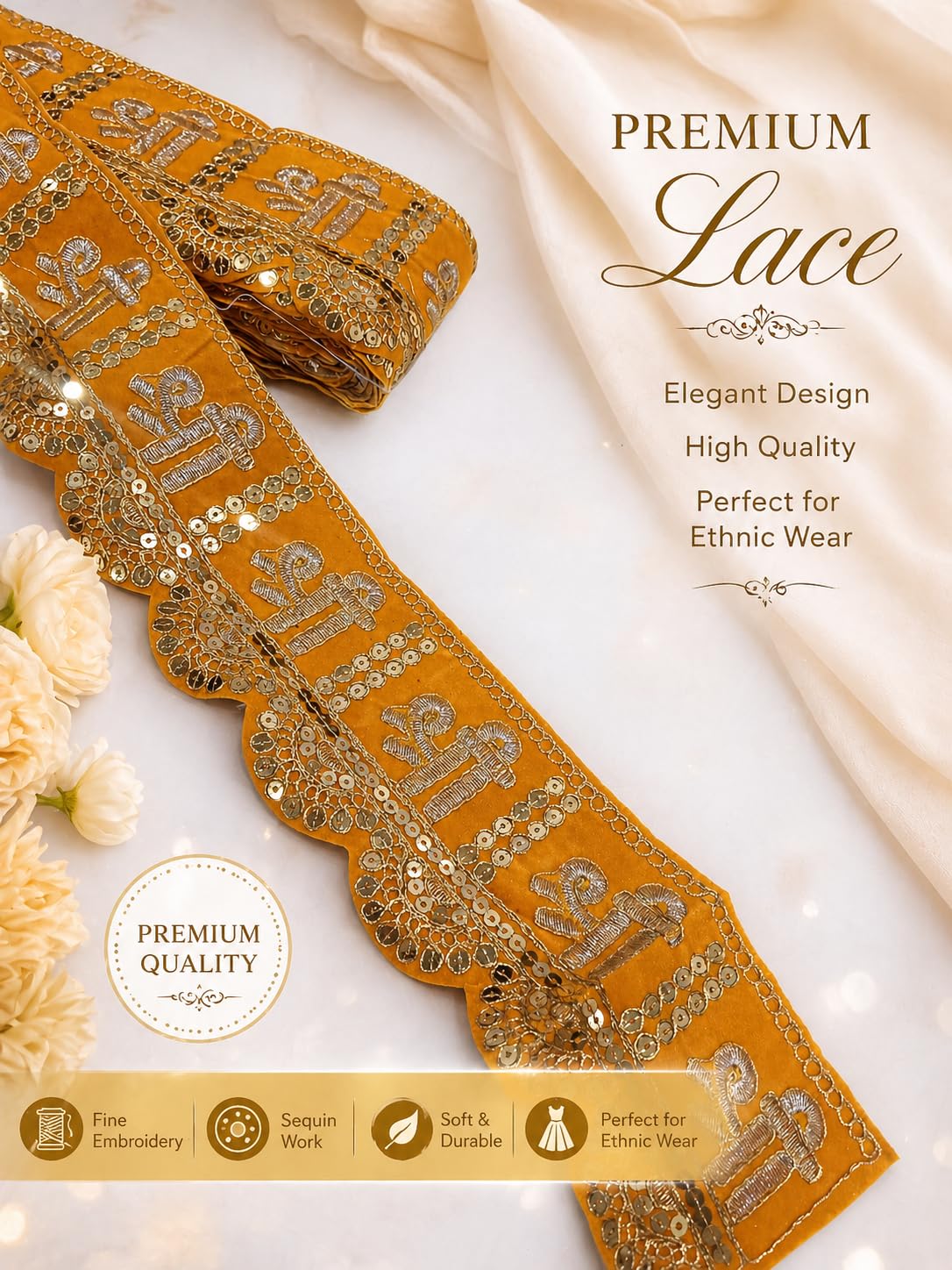 Nutts Decorative Jai Shree Shyam Lace Border for Dupatta Suits & Saree Lace Trim Ribbon for Sewing Making and DIY Crafts (RM-LACE26)