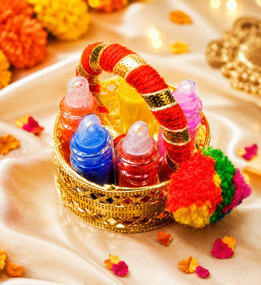 NUTTS Handmade Decorative Mini Basket Holi Plater for Festival Decoration | Traditional Pooja Ritual and Home Temple Decoration Pack of 2 (HOLIP-15)