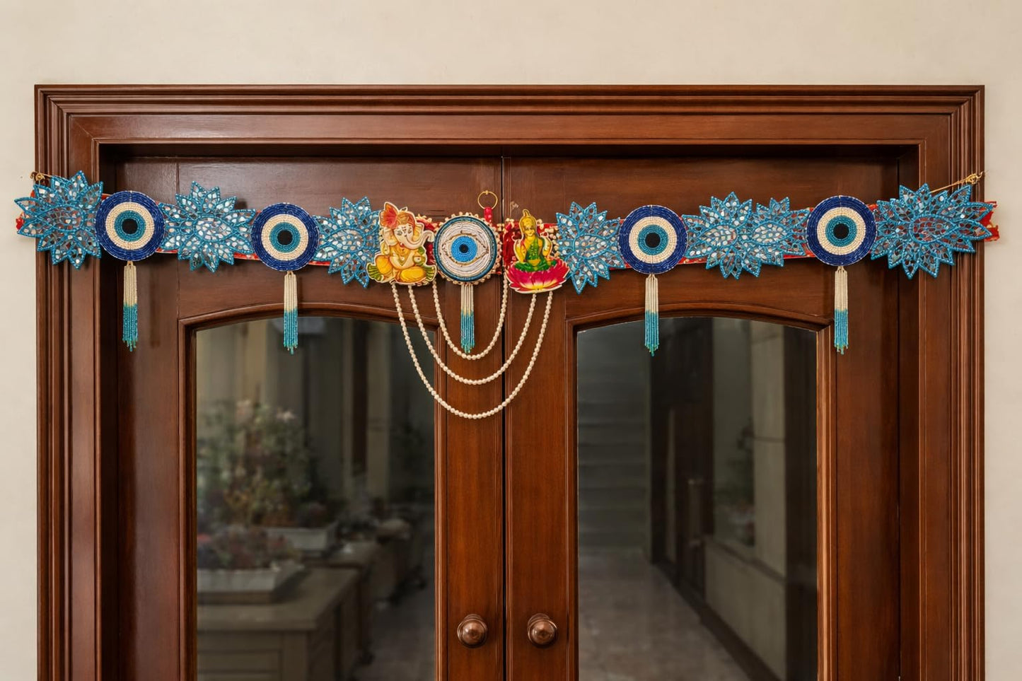 Sellplus Handcrafted Evil Eye Beaded Patch Protection Beads Latkan Decorative Bandhanwar for Main Door Home Festival Wall Hanging | Pack of 1 (BDHW400)