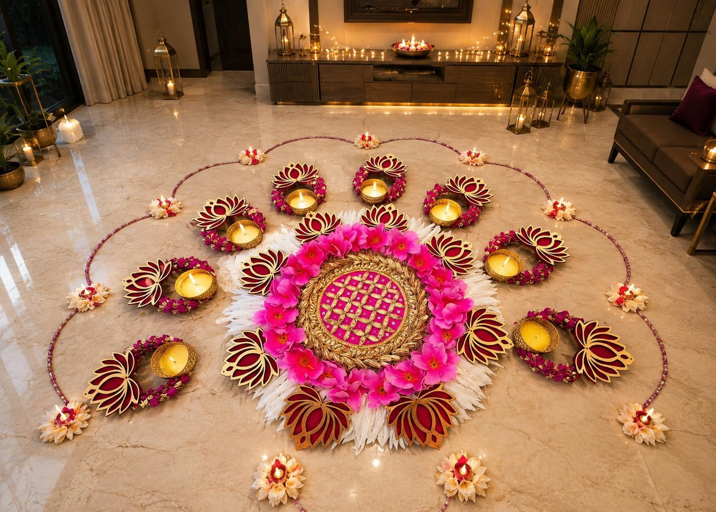 Sellplus Decorative Rangoli Tealight Holder Traditional Festival Floor Decor for Diwali Pooja Home Entrance Living Room Wedding Celebration Set of 1 (Rang130)