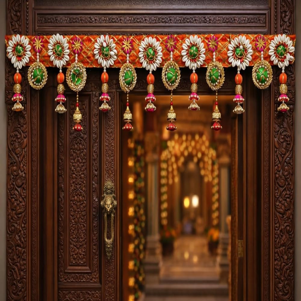Sellplus Handcrafted Kodi Chudi Jhumki Bandhanwar | Traditional Decorative Multicolour Bandhanwar for Main Door Entrance Pooja Room Decoration Pack of 1(BDHW117)