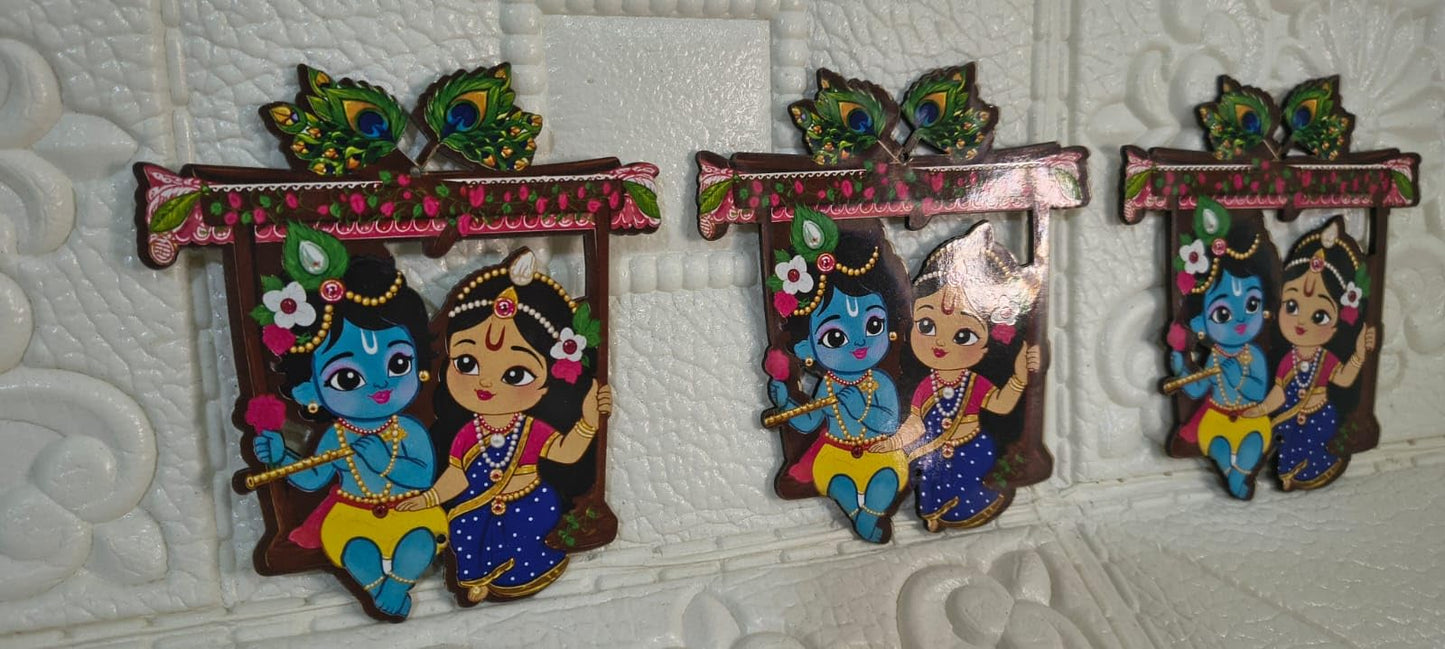 Nutts Wooden Radha Krishna Jii MDF Idols for Diwali & Pooja Decor Wooden MDF Idols Diwali Navratri & Pooja Decoration | Home Decor for Positivity (Pack of 5) (RM-MDFG09)