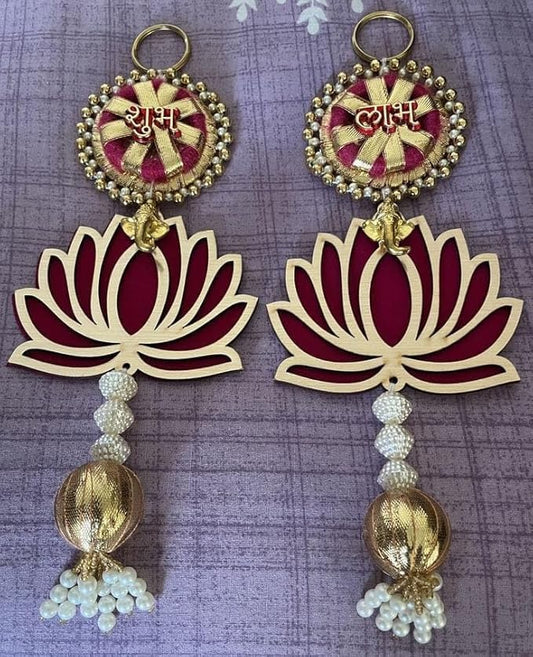 Nutts Handmade Decorative Multicolour Traditional Shubh Labh Lotus Ganesh Ji Beads Hanging for Decoration | Lotus Hanging for Diwali and Festive Decoration (Lotus 148)