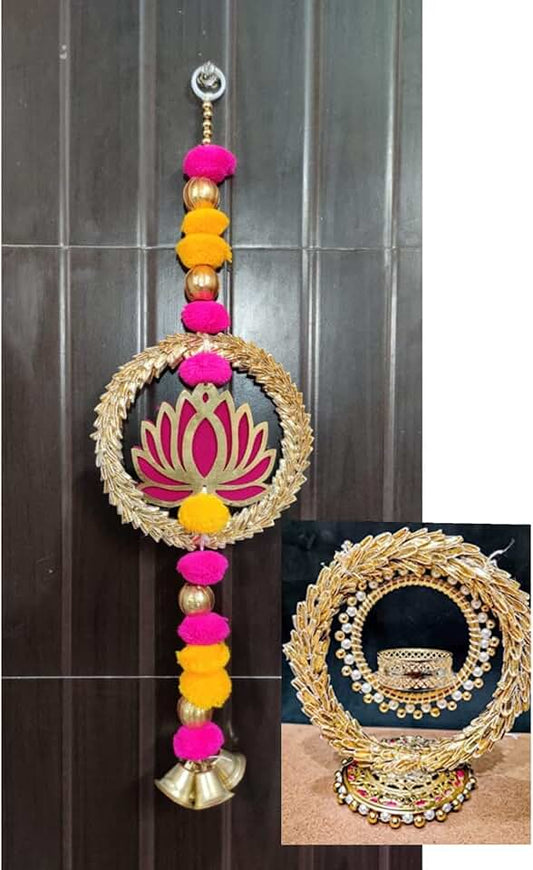 Hanging Decoration Item for Home Décor (Comboo of 2 Handmade Hanging Lotus with Big Circle 4 Bell Hanging & 2 Tea Light Holder Beautiful Design)