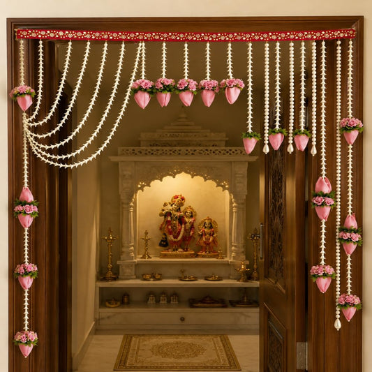 Sellplus Lotus Floral Pearl Bandhanwar Designer Door Hanging Toran for Festive Home Decor (BDHW543)