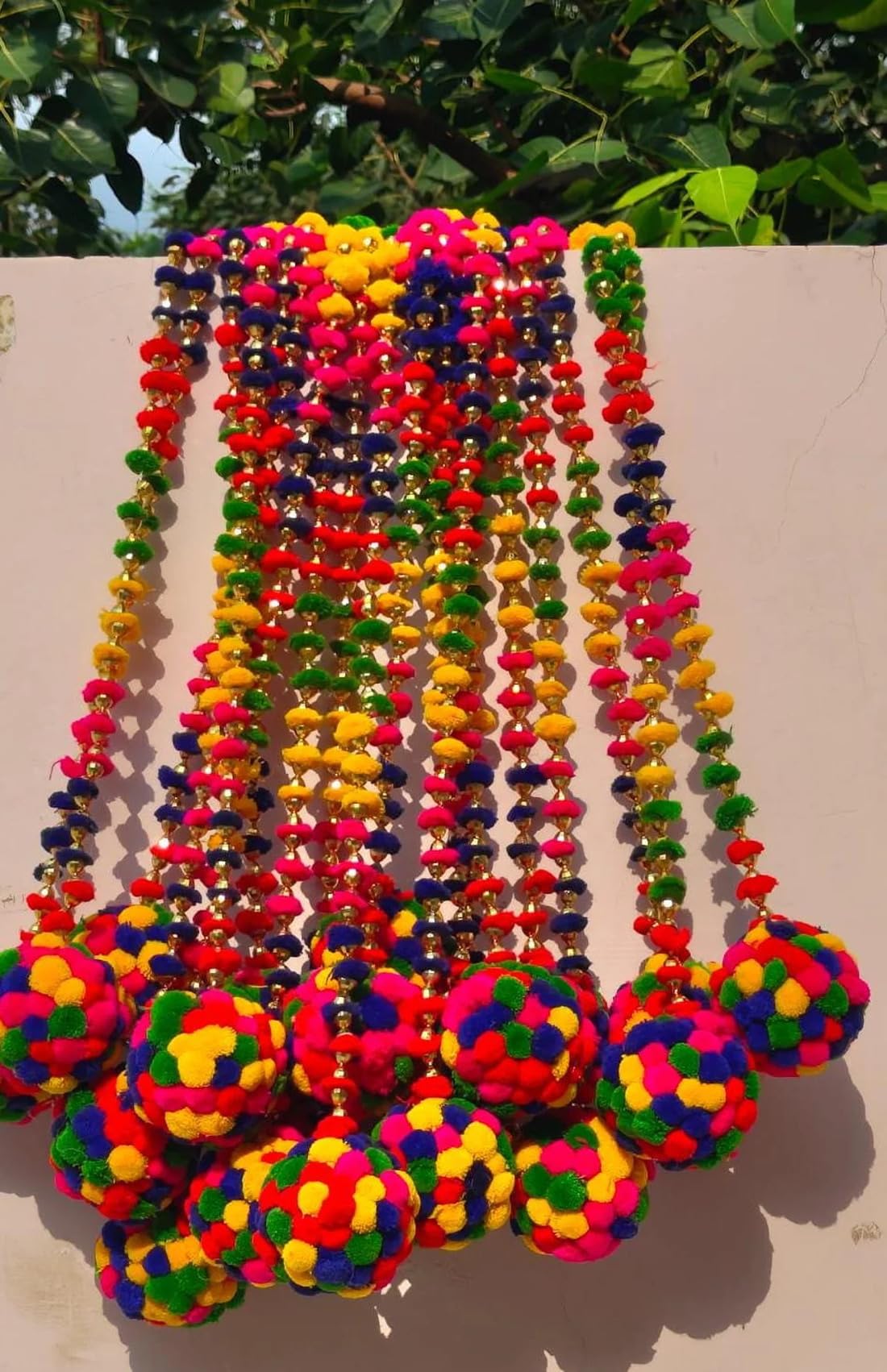 Nutts Handmade Multicolour Pom-Pom Toran | Traditional Moti and Jaal Chudi Toran for Home Decor | Decorative Pom-Pom Hanging for Home Entrance (PMPMT10)