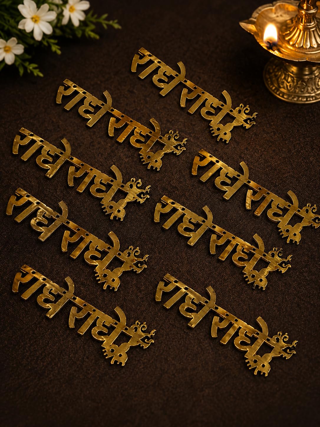 Nutts Wooden Radhe Radhe Name Cutout Laser Cut Decorative Piece Wooden Hindi Ram Letter DIY Craft Supply Embellishment for Art & Home Temple Mandir and Festival Decor (Pack of 10) (RM-GI69)