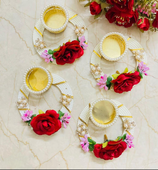SellPlus Decorative Handmade Decor | for Home Decor Tealight Moti Chudi Velvet Rose Booti Tealight | Parfect for Festival Decor and Diwali, Pooja, and All Festival Decorations(Tealight-186)