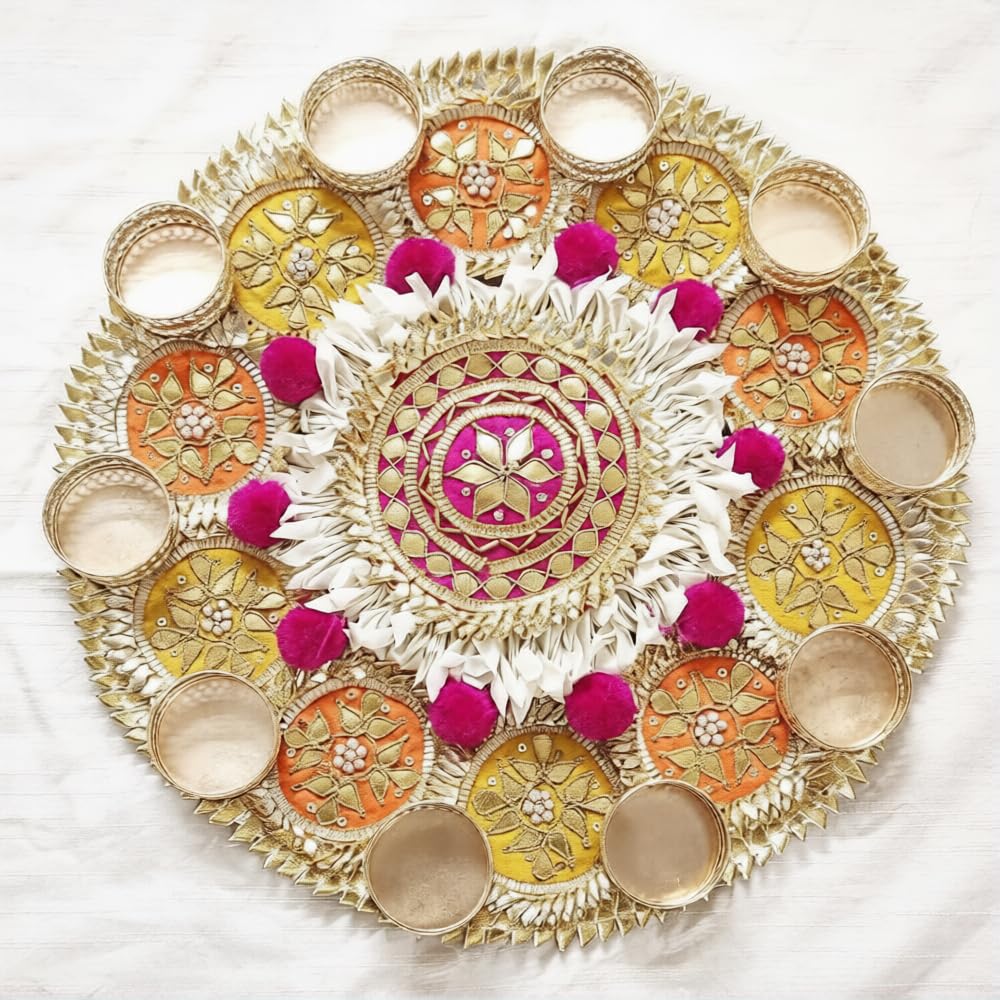 Sellplus Elegant Handmade Rangoli Tealight Set Traditional Festival Floor Decoration Reusable Decorative Design for Diwali Pooja Home Entrance Celebration Decor (Rang145-2)