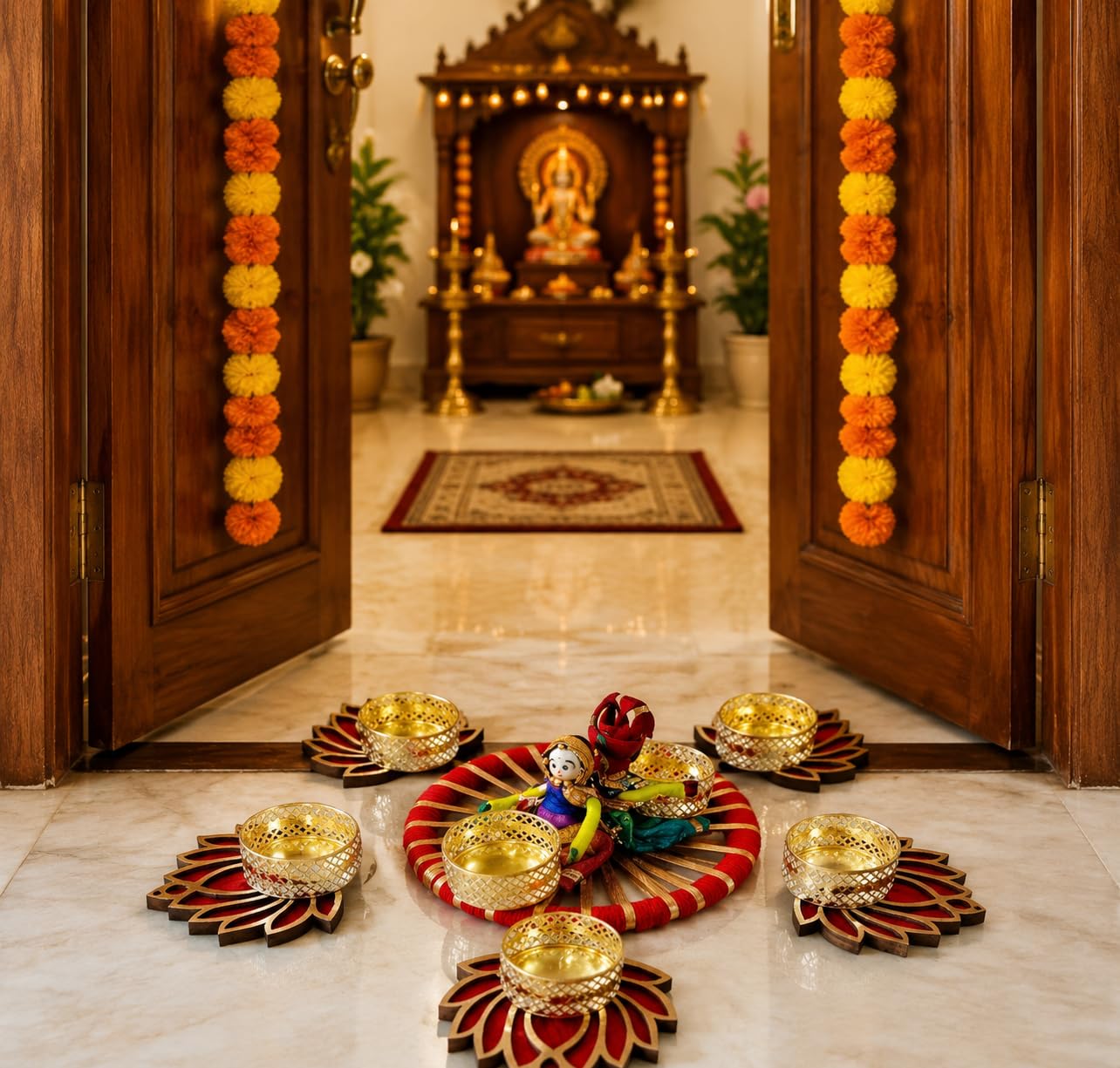 Sellplus Decorative Rangoli Tealight Holder Traditional Festival Floor Decor for Diwali Pooja Home Entrance Living Room Wedding Celebration Set of 1 (Rang126)