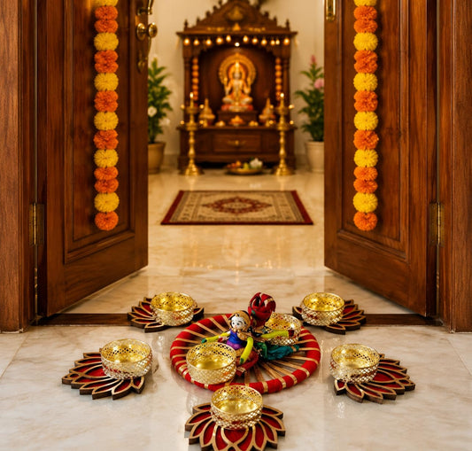 Sellplus Decorative Rangoli Tealight Holder Traditional Festival Floor Decor for Diwali Pooja Home Entrance Living Room Wedding Celebration Set of 1 (Rang126)