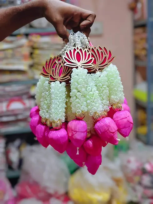 Lotus Hanging (Pack of 6), Jasmine (Mogra) Buds & Pink Lotus Buds for Festive Pooja Wedding Housewarming (Girha Pravesh) & Any Festivals